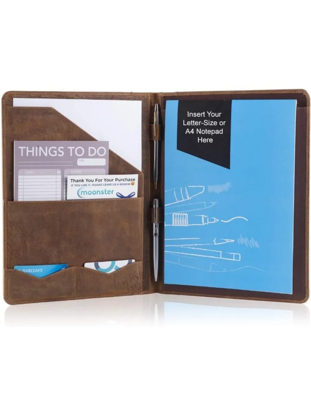 Leather Portfolio Organizer with Luxury Pen - Professional Padfolio & Resume